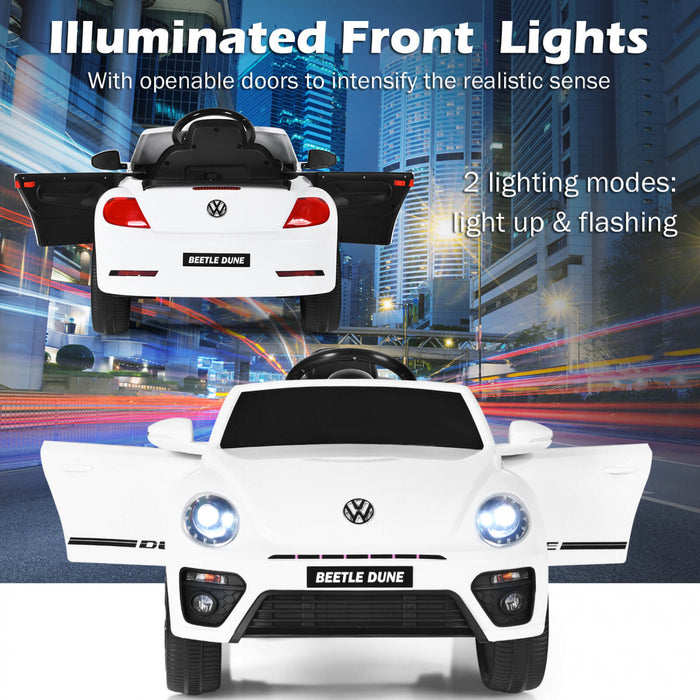 Voiture Electrique 12v Pour Enfants Costway, Sous Licence Volkswagen Beetle Avec Telecommande Et Musique, Blanc