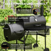 Outsunny Portable Outdoor Charcoal BBQ Grill with Offset Smoker, Barbecue Grill with Spacious Cooking Area, 2 Shelves, Thermometer, Wheels for Patio Backyard Party, Black