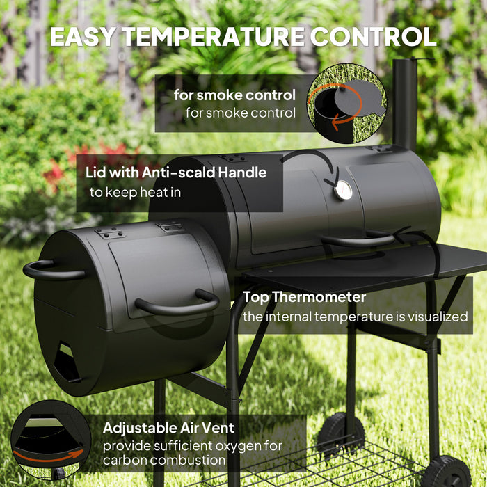Outsunny Barbecue au charbon avec fumoir decale, noir