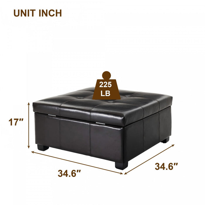 Liam Ottoman Coffre Carre Large de 34,25\" en Simili Cuir avec Rangement, Chocolat