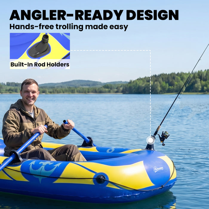 Kayak Gonflable 1-2 Personnes, Kayak de Loisirs avec Porte-Cannes Bleu Fonce