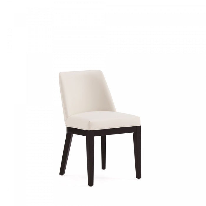 Chaise de salle a manger moderne en bois et cuir vegetalien Gansevoort, ivoire - Lot de 4