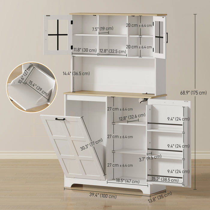 HOMCOM Armoire garde-manger de cuisine, placard pour poubelle, blanc