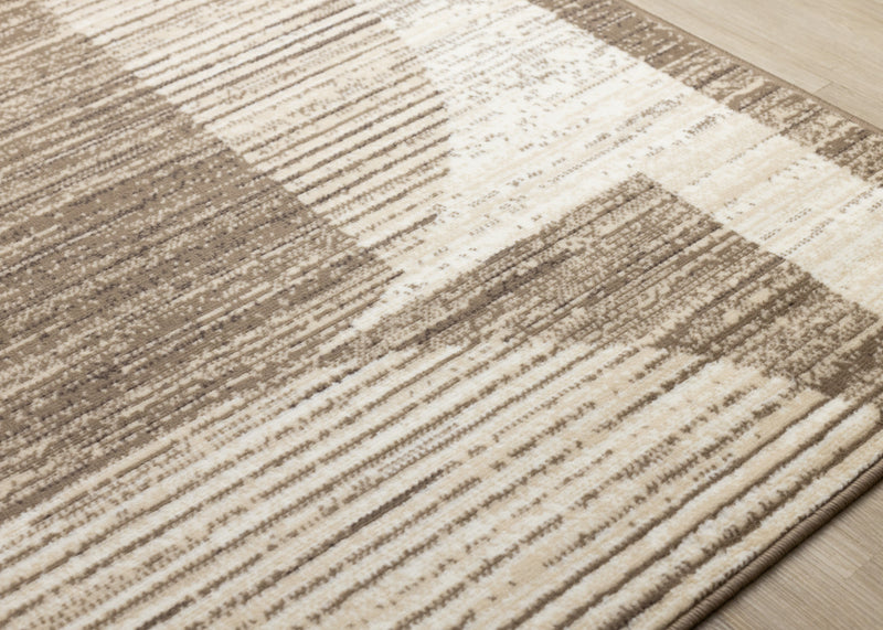 Carpette Forte brune, beige et crème à motif géométrique abstrait - 5 pi 3 po x 7 pi 5 po