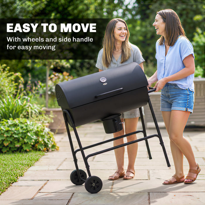 Outsunny Fumoir a Charbon Barrel, Barbecue sur Roulettes, Noir