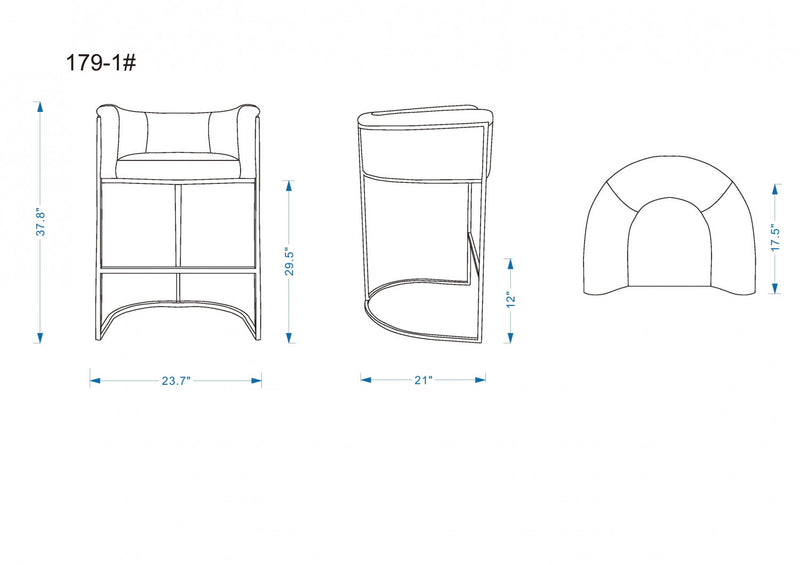 Tabouret de bar moderne du milieu du siecle en metal et tissu, coloris gris pierre