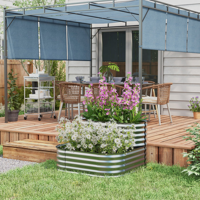 Outsunny Kit De Jardiniere Surelevee A 2 Niveaux, 3.4x3.4x1pi Jardiniere D'exterieur Galvanisee Avec Bordure De Securite Pour Legumes, Fleurs, Fruits Et Herbes, Argent