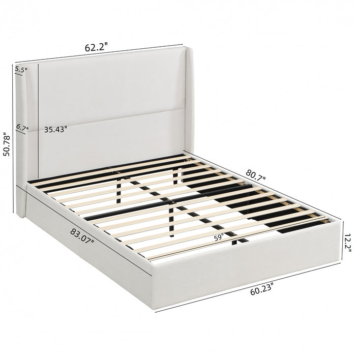 Liam Lit plateforme rembourre avec tete de lit a ailes, taille Queen, beige
