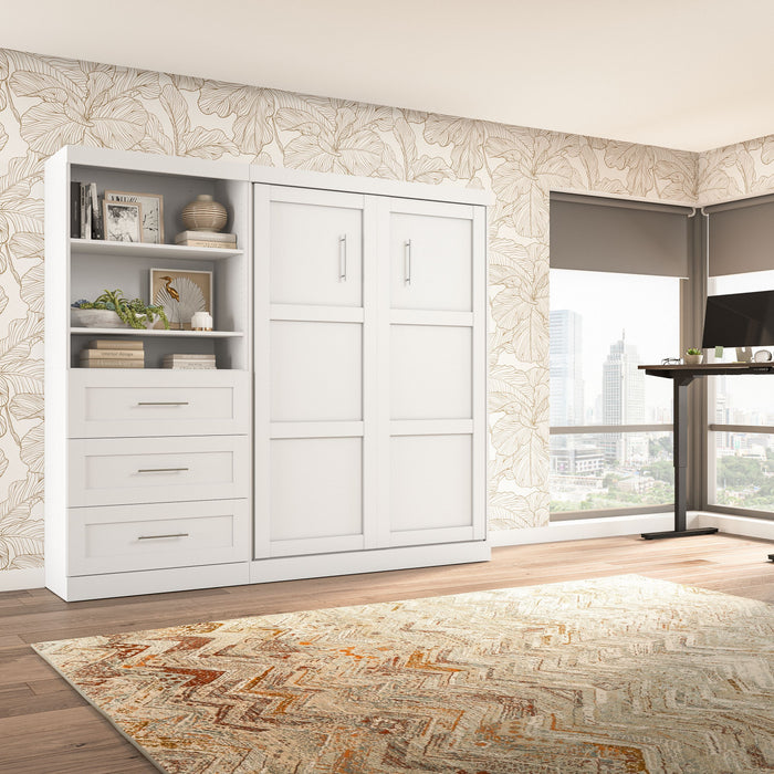 Lit double escamotable mural Pur de Bestar de 95 po avec rangement et tiroirs - blanc