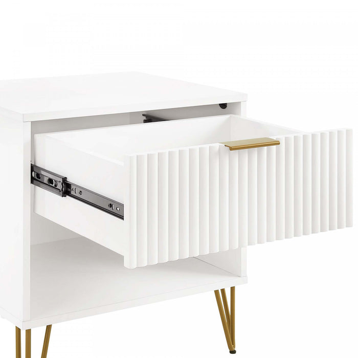 Table de nuit moderne Dumbo 20\" a cannelures en blanc (1 tiroir) - Lot de 2