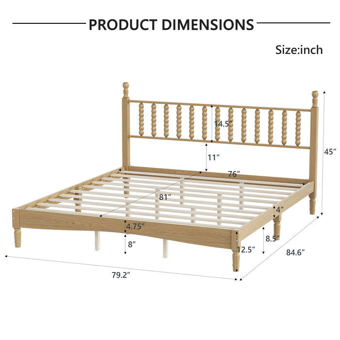 Oliver Lit Plateforme Retro en Bois avec Tete de Lit en Forme de Gourde et Support en Lattes en Bois Robustes, Taille King, Naturel