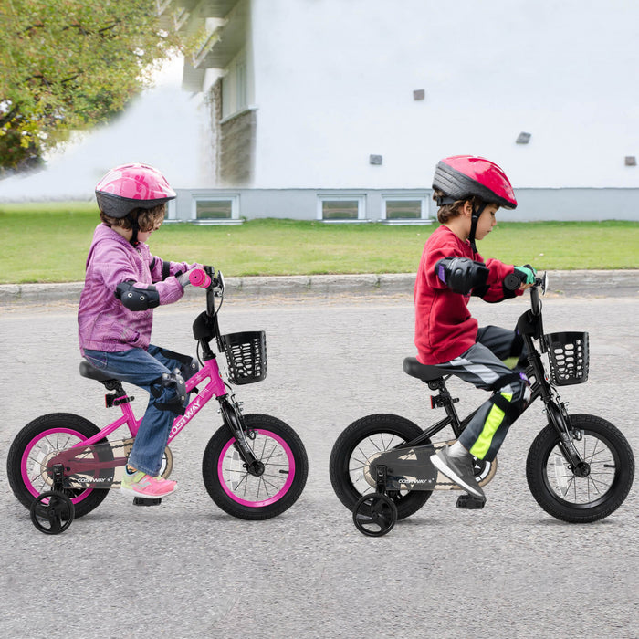 Costway 14\" Velo Pour Enfants Avec Roues D'entrainement Guidon Et Frein A Main Reglable Noir