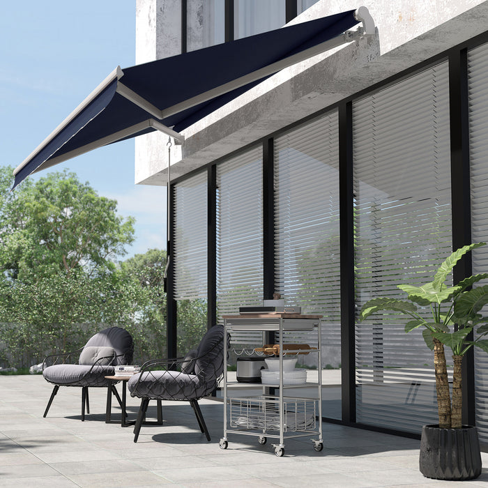 Outsunny 10x8ft Manuel Retractable Patio Sensibilisation Resistant A L'eau Pare-soleil Exterieur Pont Fenetre Porte Auvent Abri Cadre En Aluminium Bleu