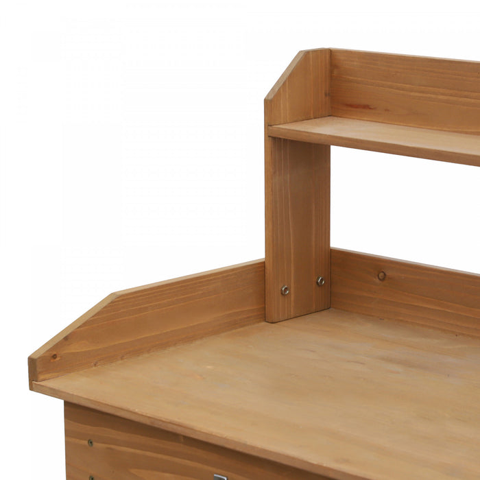 Outsunny Banc de jardinage avec table, Poste de travail de jardin avec tiroir, evier amovible, etageres de rangement et crochets pour patio, cours et balcon, Naturel