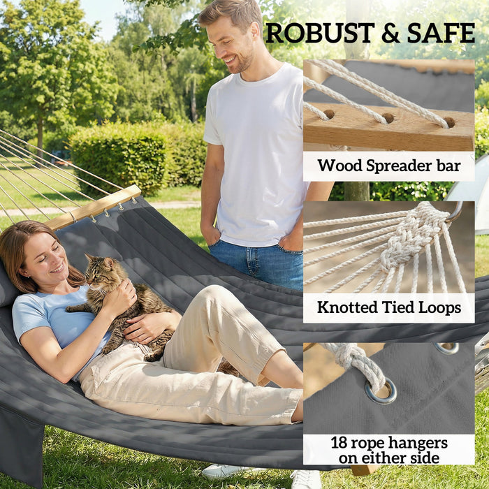 Hamac exterieur Outsunny capacite 200 kg avec barres en bois, gris