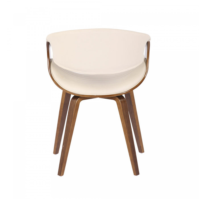 Chaise d’appoint de salle à manger moderne du milieu du 20e siècle Symphony en similicuir - noyer et crème