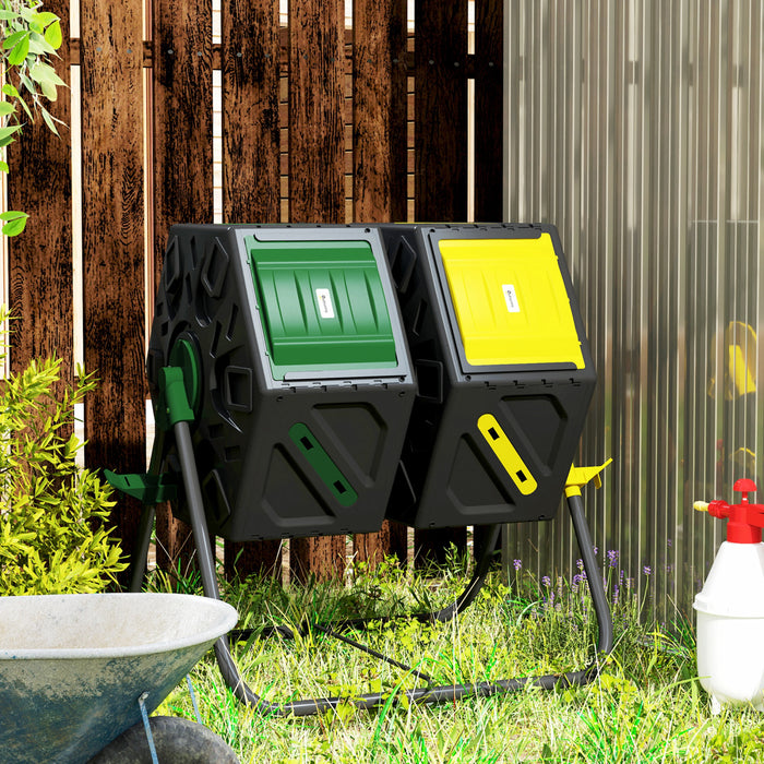 Outsunny Bac A Compost A Double Chambre De 34,5 Gallons Avec Pieds En Acier