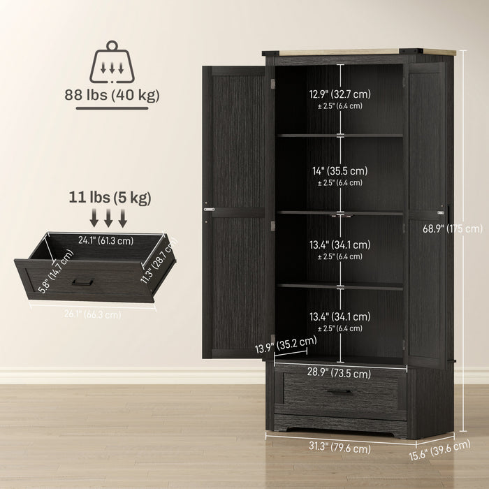 HOMCOM Buffet de Cuisine Haut avec Etageres Reglables, noir et marron