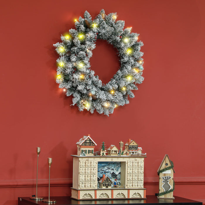 Homcom Couronne De Noel Illuminee De 24 Po Avec Pommes De Pin Et Baies