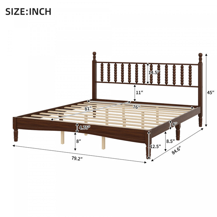Oliver Lit Plateforme Retro en Bois avec Tete de Lit en Forme de Gourde et Support - Taille King