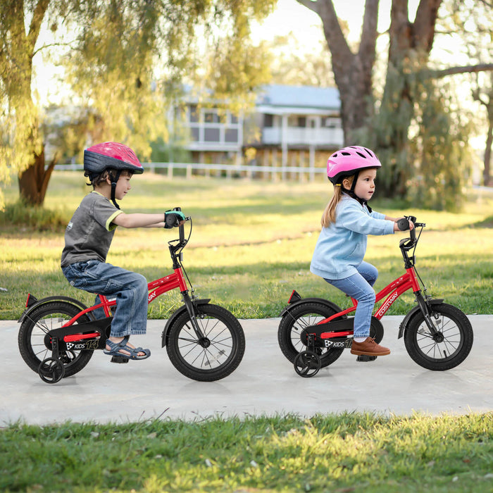 Costway 12\" Velo Pour Enfants De 3 A 4 Ans Garcons Et Filles Avec Reflecteurs Reglables De Frein A Main De Siege Rouge