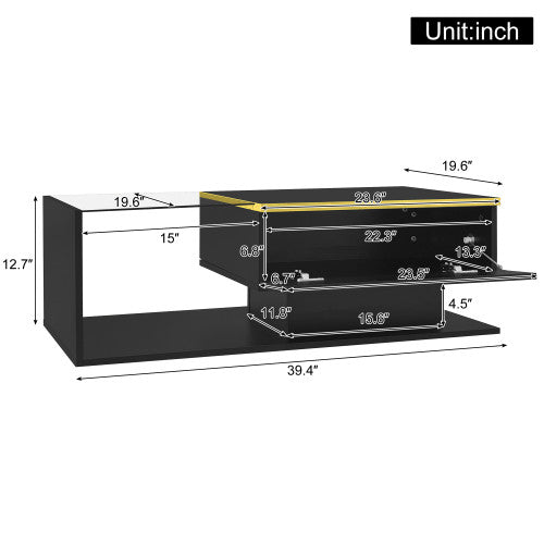Maxwell Table Basse Haute Brillance de 39,4\" avec Verre et Effet LED, Noir