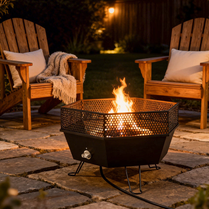 Outsunny Brasero exterieur pliable au propane avec couvercle, noir