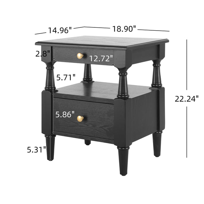 Emma Table de Nuit en Bois a 2 Tiroirs pour Chambre a Coucher avec Pieds Antiderapants, Noir