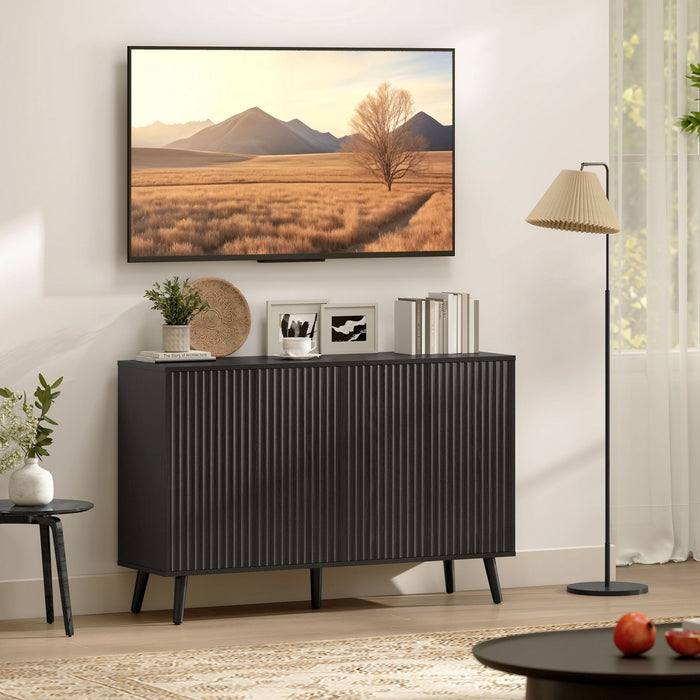 HOMCOM Buffet moderne cannele avec etageres reglables, noir