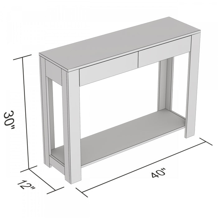 Console de 40 po avec 2 tiroirs et tablette - blanche 