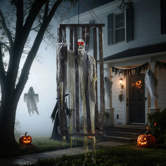 Outsunny Decoration D'halloween Animee, Squelette Faucheur Animatronique