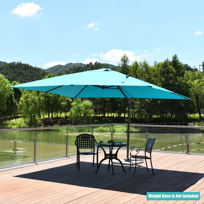 Costway Parasol cantilever 10'x13' pour terrasse, aluminium, rotation 360°, inclinable, turquoise