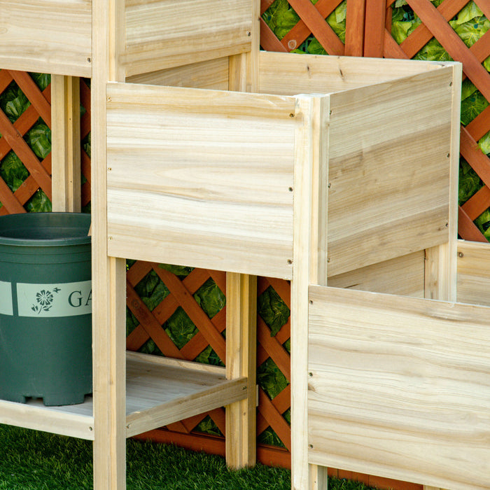 Outsunny - Lit De Jardin Sureleve A 3 Niveaux Avec Etagere De Rangement, Kit De Jardiniere Surelevee En Bois Pour L'exterieur, Support De Plante En Bois Autoportant Pour Legumes, Herbes Et Fleurs.