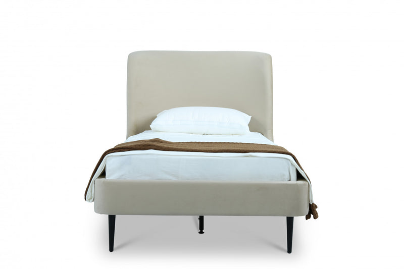Lit jumeau Heather style milieu du siecle moderne, tapisse de velours creme et noir