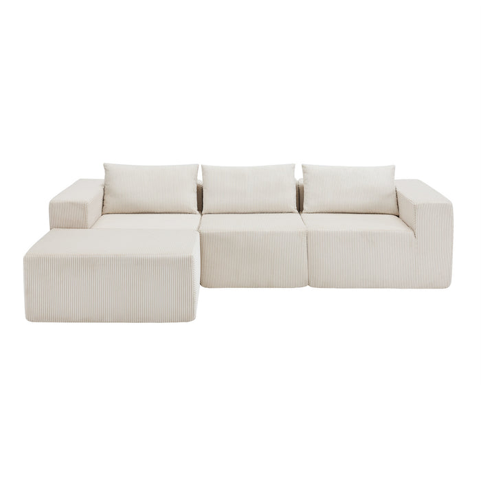 Canapés Modulaires Compressés Paula En Tissu Côtelé, Dossier À Coussins - Beige