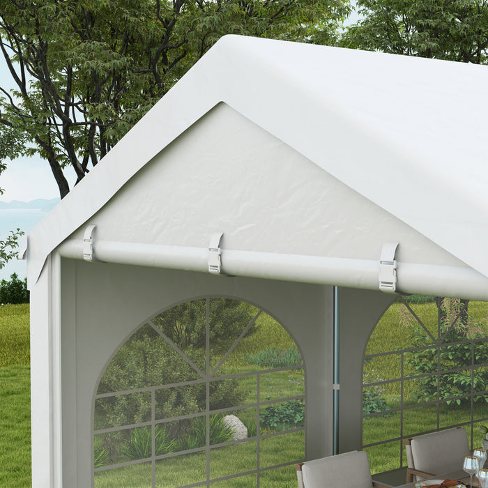 Outsunny Tente De Fete Et Abri D'auto De 10' X 26', Abri De Tente D'exterieur Robuste, Garage Portable Avec Parois Laterales Amovibles, 2 Portes Et Fenetres, Tentes Pour Fetes, Evenements, Barbecue