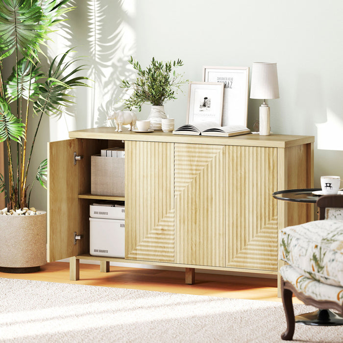 HOMCOM Buffet cannele avec portes a ouverture par pression, naturel