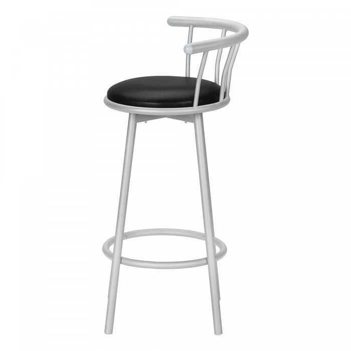 Ensemble de 2 tabourets bar pivotants de hauteur bar de style moderne contemporain avec métal gris et apparence cuir noir