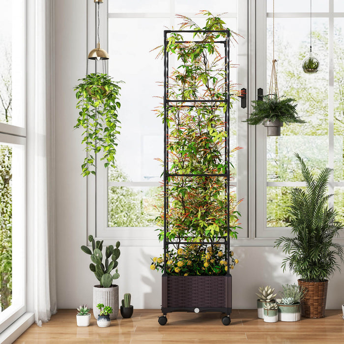 Costway 1 Pcs 67\" Planter Souleve Lit De Jardin Avec Planter Box & Trellis Hauteur Reglable