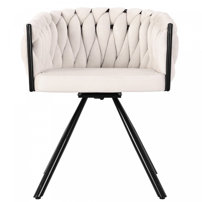 Chaises de salle a manger pivotantes Amelia en velours avec revetement capitonne et pieds en metal, lot de 4, beige