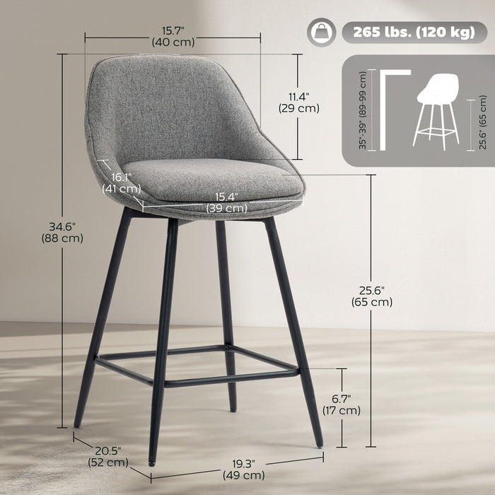 HOMCOM Ensemble de 2 tabourets de bar pivotants de 26\", gris fonce