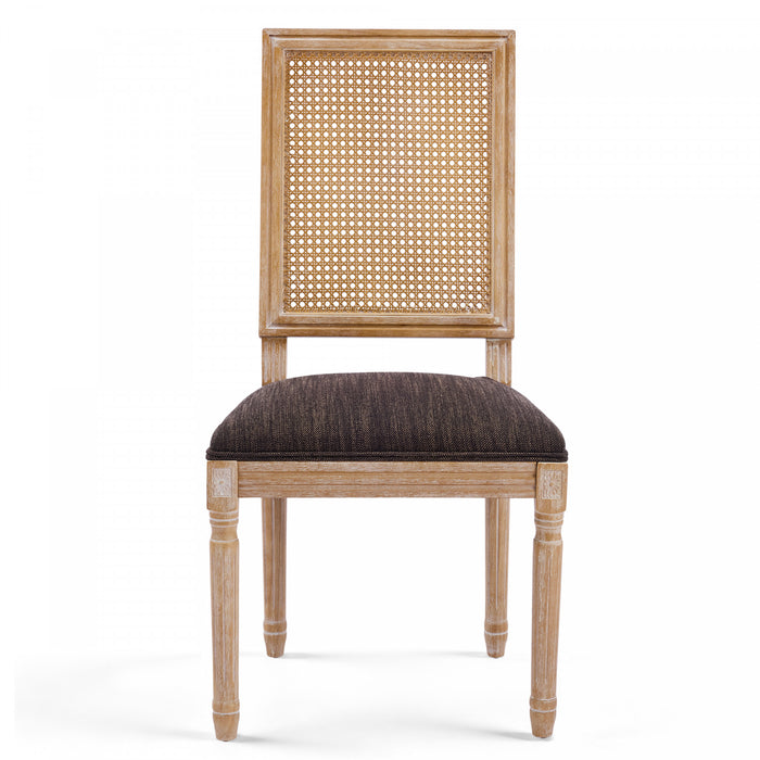 Oliver lot de 2 chaises de salle a manger en bois massif (hevea) avec assise rembourree, dossier en cannage et pieds canneles, marron