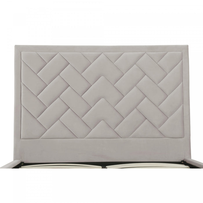Lit Queen moderne Crosby en velours capitonne, coloris grege