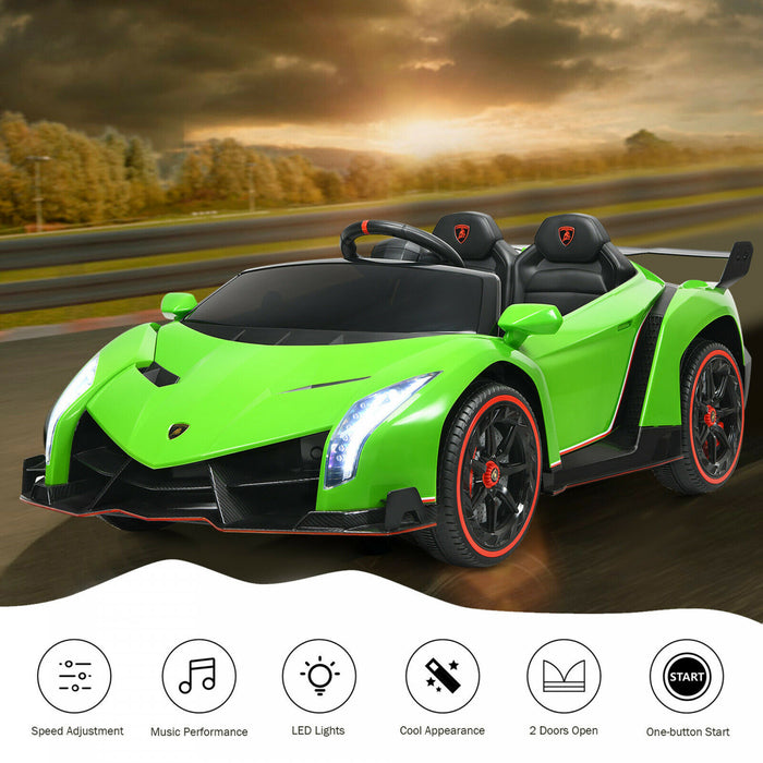 Costway 12v 2-siege Lamborghini Enfants Sous Licence Sur La Voiture W / RC & Swing Fonction Vert