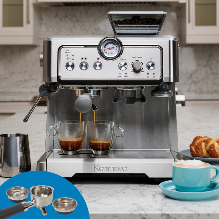 Machine à espresso Kenmore avec presse-mouture manuel, acier inoxydable - KKCMEMT
