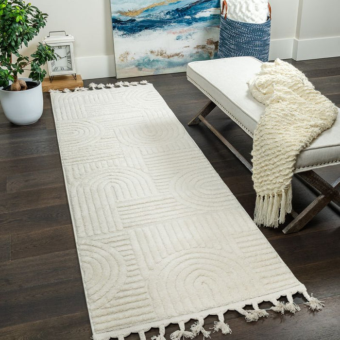 Carpette à poil long Quinto à motif de cercles géométriques - 2 pi 7 po x 8 pi