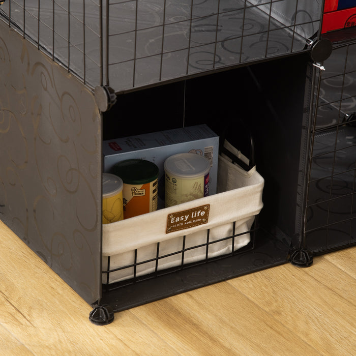 Pawhut Cage Pour Petits Animaux, 56 Panneaux Cage De Lapin Pour Chiots Avec Tapis Antiderapants, Rampes, Parc Pour Animaux De Compagnie Pour Lapin, Chinchilla, Herisson, Noir