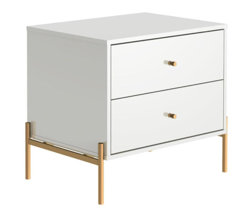 Table de nuit Jasper de Manhattan Comfort avec pattes en acier doré - blanc lustré