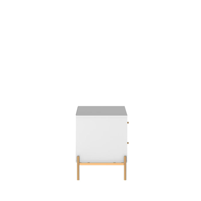 Table de nuit Jasper de Manhattan Comfort avec pattes en acier doré - blanc lustré
