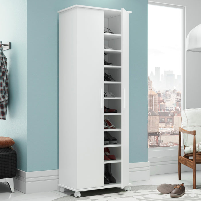 Armoire à chaussures innovatrice mobile Catalonia de Manhattan Comfort avec 10 tablettes - blanche